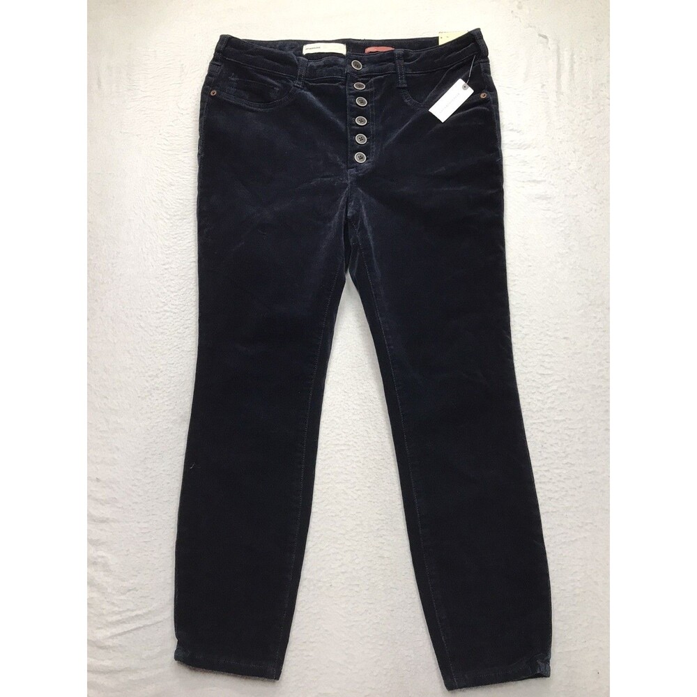 NWT PILCRO Micro Corduroy Pant Women 32x25 Navy Button Fly Crop Hi Rise Skinny